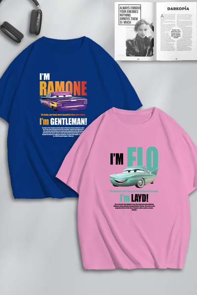 darkopia Unisex Γυναικείες Ανδρικές μπλούζες Ramone, Flo Layd and Gentleman με στάμπα Lover Couple Combination Design Oversize