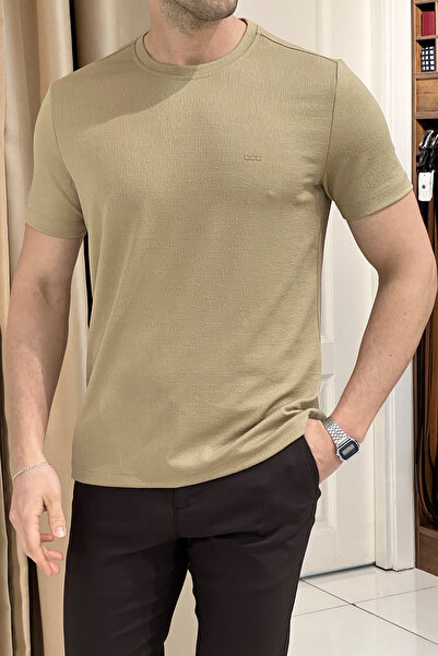 NAZEF Dar Kesim Likralı Bisiklet Yaka Kısa Kollu T-Shirt