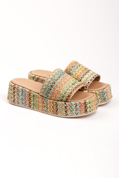 PASSAGE SHOES Women's Straw Fabric High Sole Daily Slippers 6273