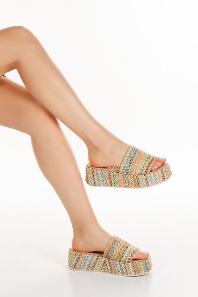 PASSAGE SHOES Women's Straw Fabric High Sole Daily Slippers 6273