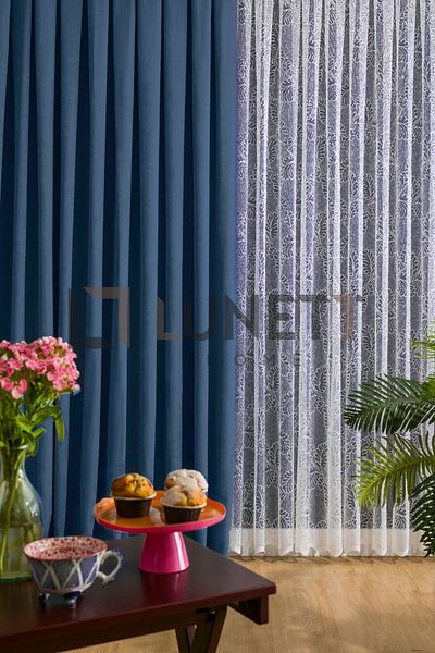 LUNETT HOME Ready-to-Wear Parliament Blue Pleatless Extra Strength Flat Planting Background Curtain Single Wing 9242