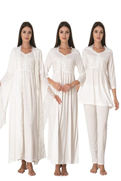 LOHOUSE طقم بيجامة نسائي إكرو - أكمام الأميرة، قطن، طقم ثوب صباحي للحوامل وال...