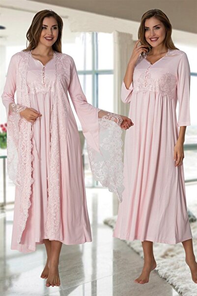 LOHOUSE طقم ثوب نوم و ثوب نوم للأمهات والأمهات من القطن باللون الوردي