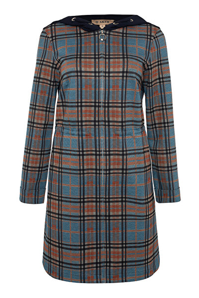 Aker Kapüşonlu Örme Desenli Kap