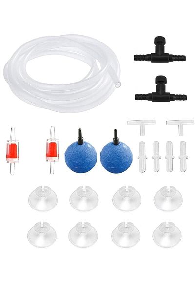 Mixpet Aquarium Air Motor Set - Hose 5 Mt, Check Valve, Valve, T, Air Stone, Extension Attachment