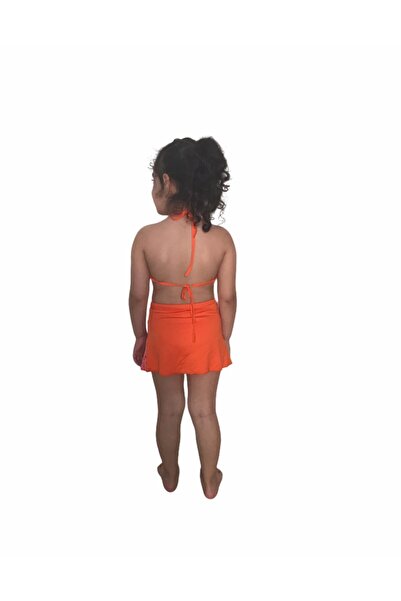 AY-MAY'S Girl's Orange Lycra Skirted Bikini Set