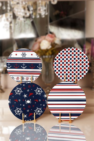 Realhomes 4-Piece Blue and Burgundy Colored Sailor Designed Placemat and Supla