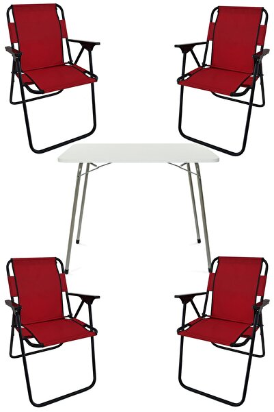 Bofigo 60x80 Beyaz Katlanır Masa + 4 Adet Katlanır Sandalye Kamp Seti Bahçe T...
