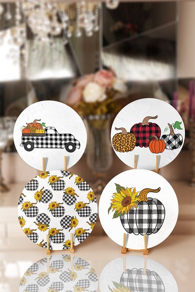 Realhomes 4-Piece Black Plaid Pumpkin Motif Placemat & Supla