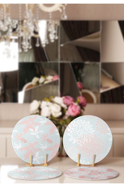 Realhomes 4-Piece Blue Floor Leaf Motif Placemat & Supla