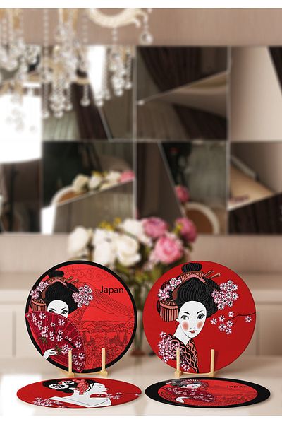 Realhomes 4-Piece Ethnic Japanese Figure Designed Placemat and Supla