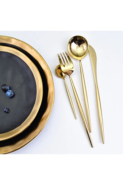 LOVYCO 24 Pieces - Gold 6 Person Fork Spoon Knife Set