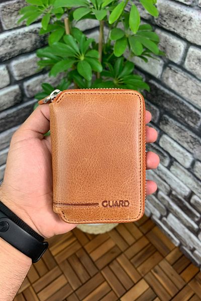 GUARD Antique Tan Leather Mini Wallet - Zippered