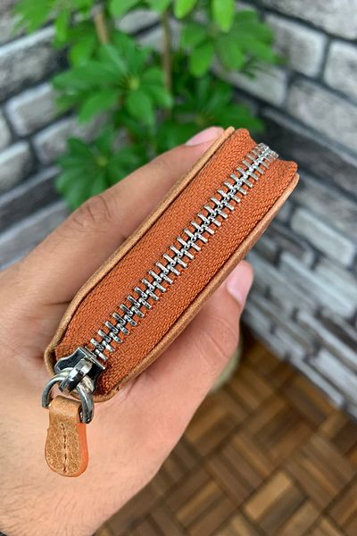 GUARD Antique Tan Leather Mini Wallet - Zippered