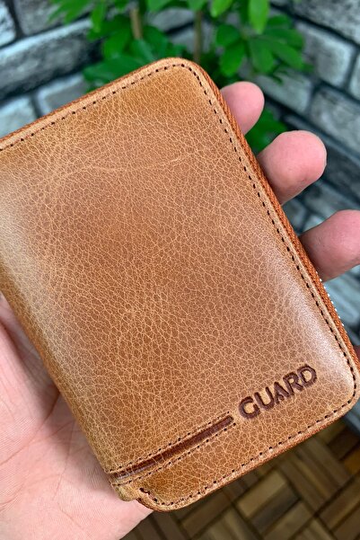 GUARD Fermuarlı Antik Taba Deri Mini Cüzdan