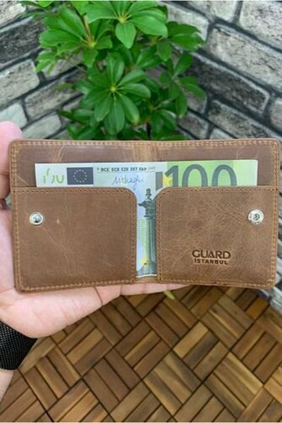 GUARD Tan Colored Leather Card Holder - Crazy Design