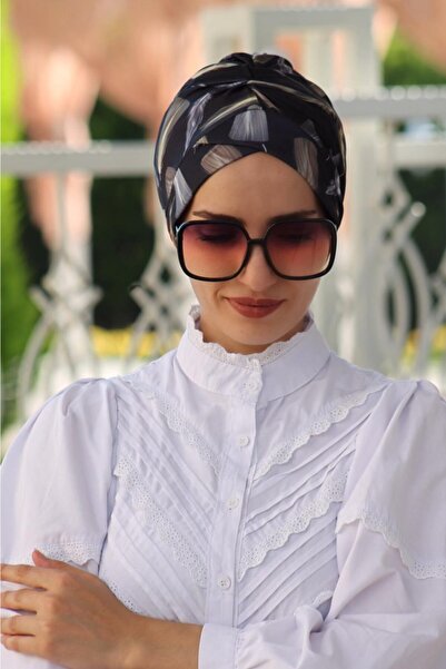 Amisos Bone Şal Hazır Tesettür Giyim Desenli Kuş Tüyü Desenli Çapraz Bone (kadın Tesettür Giyim)hazır Bone Şal