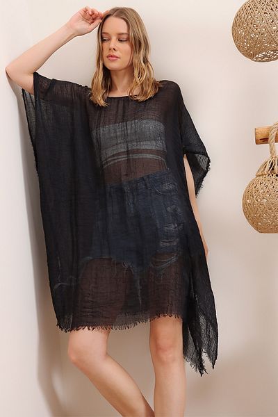 Trend Alaçatı Stili Woman's Black Oversize Cotton Kimono ALC-X6605