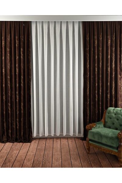 VANESSA PERDE Üstün Kalite Nubuk Üzerine Nakış Işleme Kırışmaz Dökümlü Pileli...