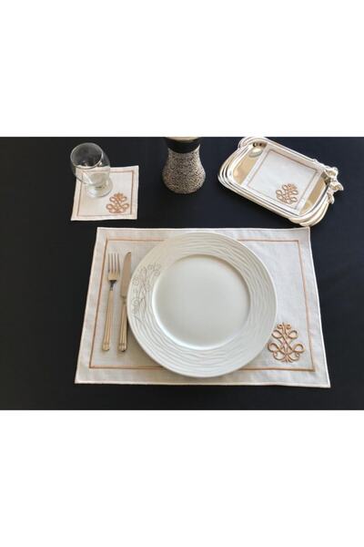 LİNDA MİA مفرش طاولة منقوش ثلاثي الأبعاد باللون الوردي مكون من 12 قطعة ومنديل...