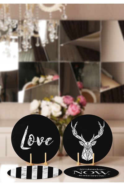 Realhomes 4-Piece Black Floor Placemat with Marble Design