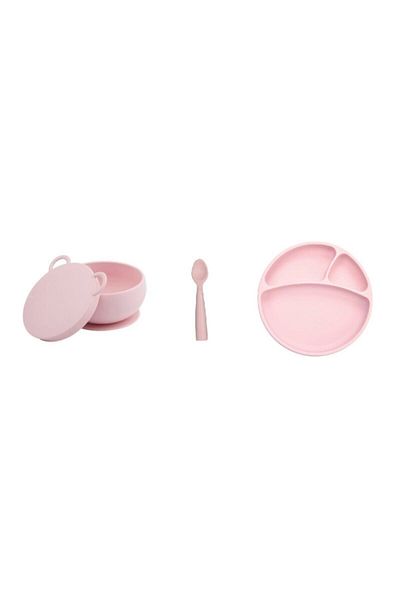 OiOi Pink Plate Bowl Spoon 3-Piece Nutrition Set