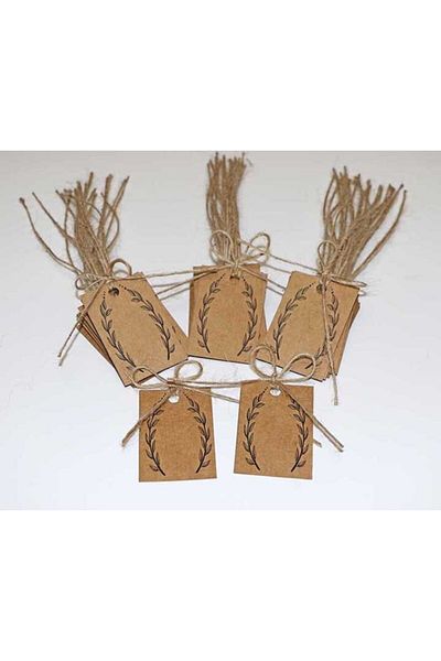 Vice Kraft Price / Gift Tag / 30 Pieces of Leaf Printed Tags with Jute (straw) String (4x6 Cm)