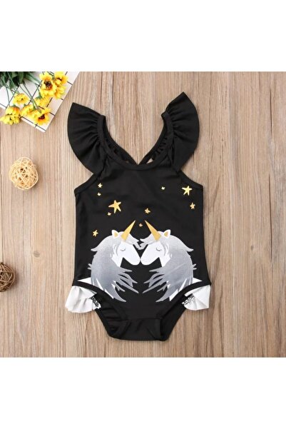 Bebeu Unicorn Desenli Kız Çocuk Mayo