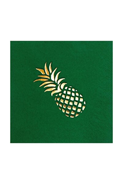 Story منديل ورق ذهبي أناناس منقوش باللون الأخضر مقاس 33x33 سم