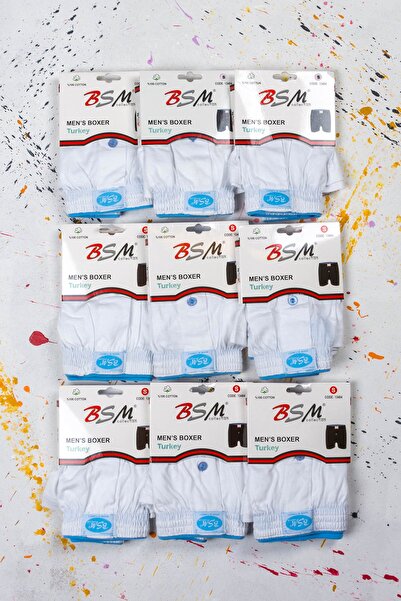 BSM 9 Πακέτο Λευκό 100% βαμβακερό μπόξερ με κουμπιά