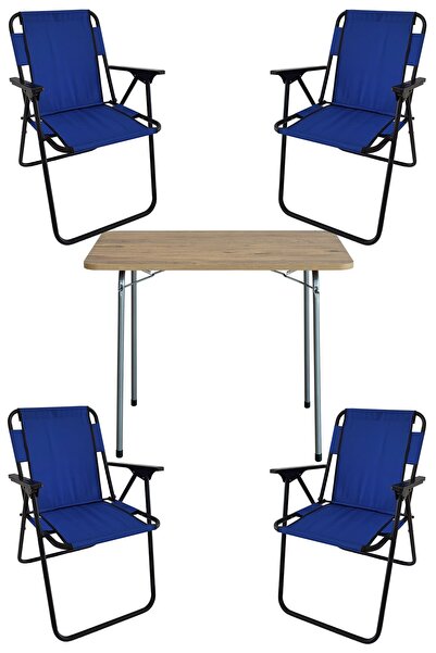 Bofigo 60x80 Çam Desenli Katlanır Masa + 4 Adet Katlanır Sandalye Kamp Seti B...