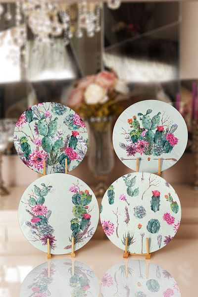 Realhomes 4-Piece Cactus Designed Placemat & Supla