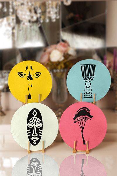 Realhomes 4-Piece Colorful Floor Ethnic Drawing Designed Placemat & Supla