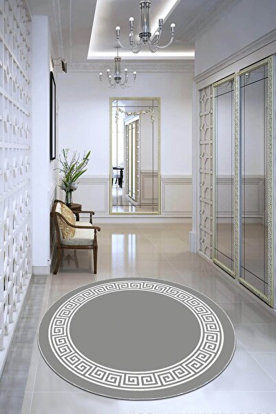 NeluxHome Kaymaz Tabanlı Makinede Yıkanabilir Versace Desen Modern Yvarlak Ha...