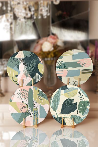 Realhomes 4-Piece Colorful Modern Placemat & Plate with Onedraw Drawing on the Floor