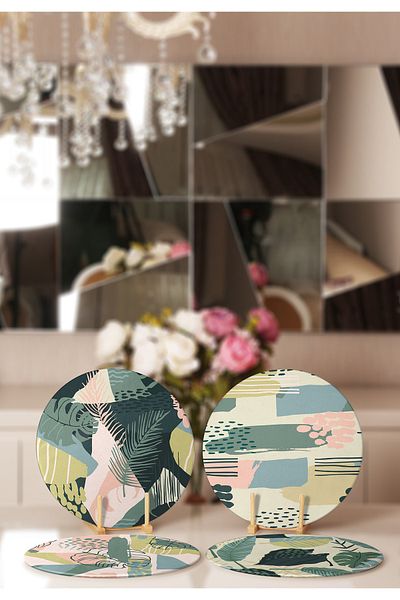 Realhomes 4-Piece Colorful Modern Placemat & Plate with Onedraw Drawing on the Floor