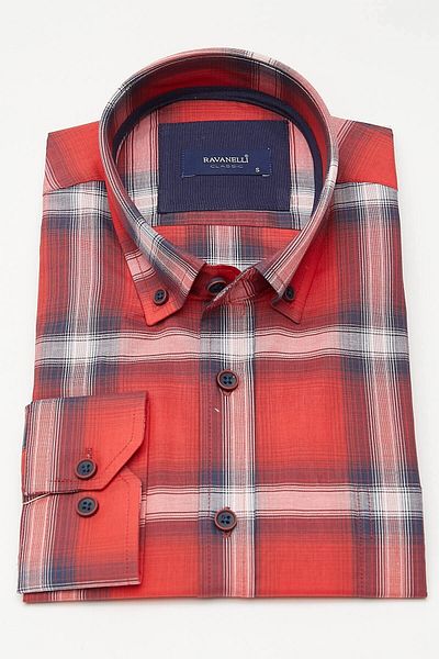 RAVANELLI Red Checkered Classic Long Sleeve Shirt