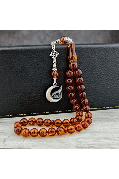 Tesbihsepetim Gümüş Püsküllü Hilal Kurt Model Damla Kehribar Tesbih