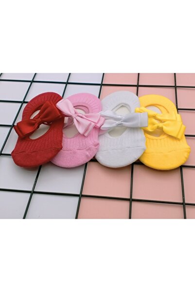 BUKAWEAR Kız Bebek Renkli Babet Çorap 4 Lü Kız Bebek Çocuk Babet Çorap Fiyonklu