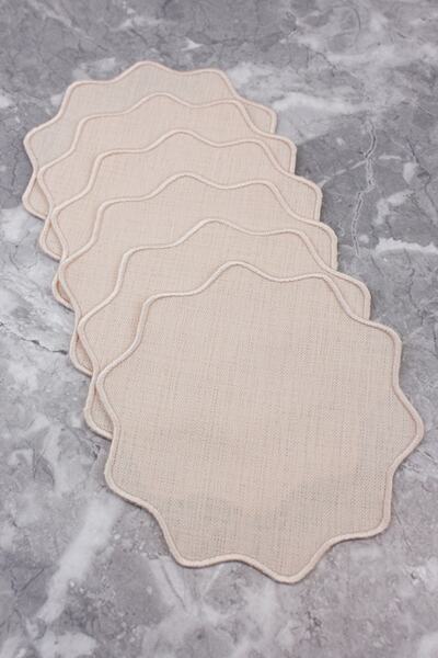 WEARE2 Somon Renkli Çiçek Nakışlı Keten Efektli 6'lı Kokteyl Peçetesi