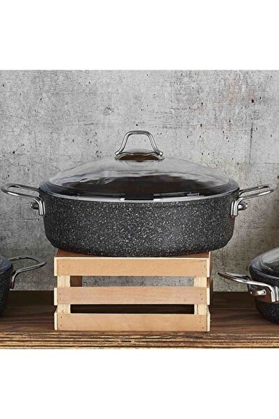 FALEZ Black Line 26cm Granite Single Flat Pot