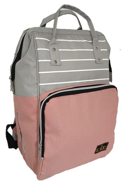 USF Baby Care Bag Mother Baby Care Backpack Striped Light Gray Pink