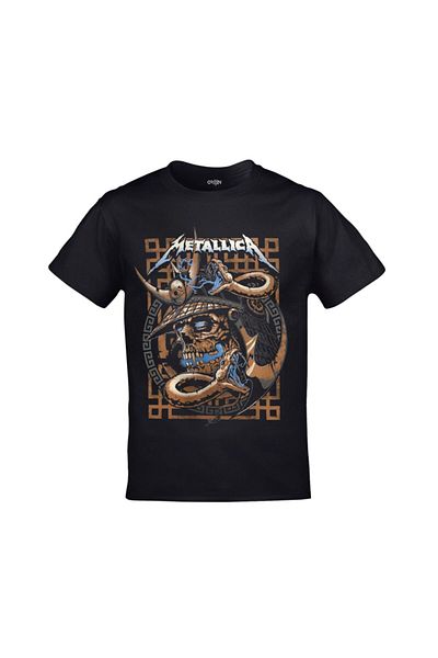 Orijin Tekstil Μαύρο μπλουζάκι Unisex με στάμπα Metallica Skull Snake