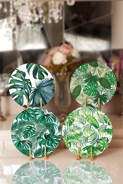 Realhomes 4-комплект підставки під тарілки з дизайном зеленого листя & Супла