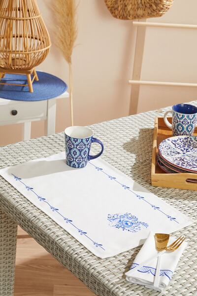 AYSHOME Tile Blue Blanc White Blue Set de 4 servicii americane