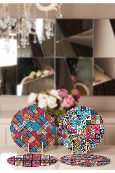 Realhomes 4-Piece Checkered Ethnic Mandala Patterned Placemat & Supla