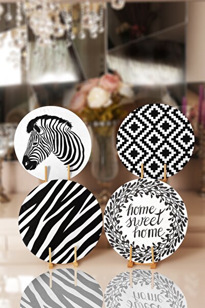 Realhomes 4'lü Siyah Beyaz Zebra Motif Home Sweet Tasarımlı Supla & Servis Al...