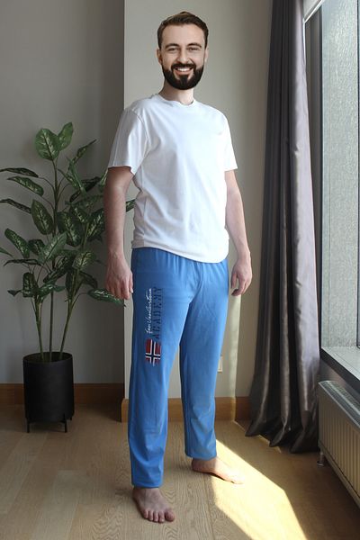 Nur Aka by Nurteks Six Blue Flag Printed Top Soft Cotton White Large Size Pajama Set