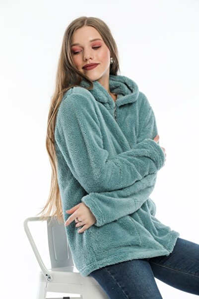 MODA VUSLAT Women's Mint Green Zippered Fleece