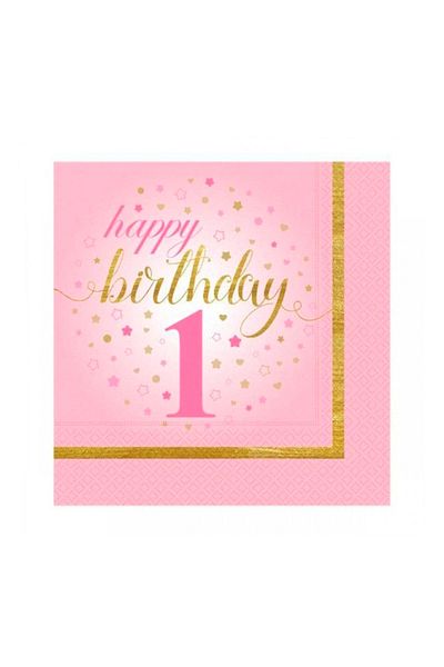 Kazanabil 20's Little Stars 1 Year Old Disposable Paper Napkin Pink